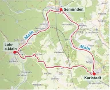 Radweg von Lohr über Gemünden nach Karlstadt.
