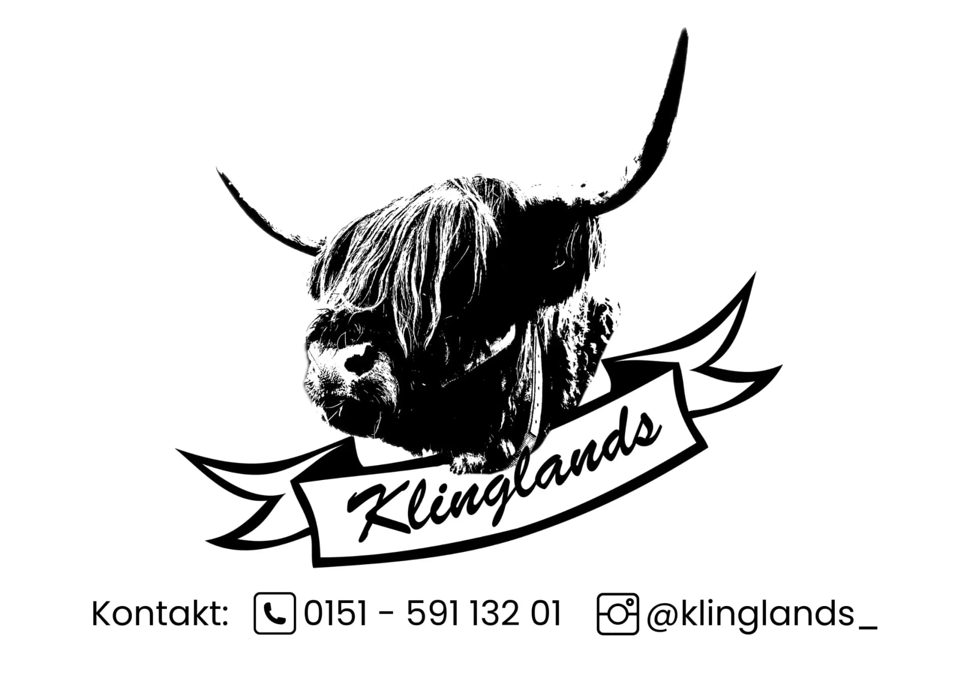 Das Logo des Klinglands-Hofladen. Der Kopf einer Hochland-Kuh unter der der Name des Hofladens steht.