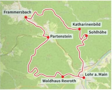 Bikewald-Tour 23 von Lohr über das Waldhaus Rexroth und Partenstein nach Frammersbach.