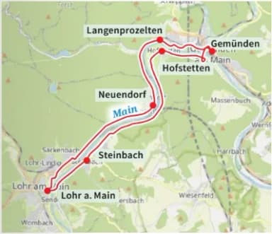 Radweg von Lohr über Neuendorf und Langenprozelten nach Gemünden.
