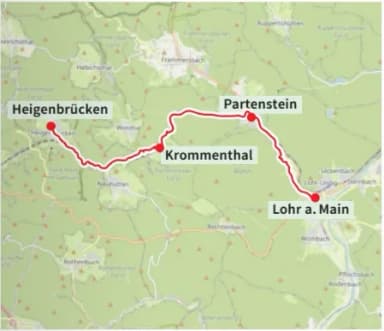 Streckenabschnitt des Kahltal-Spessart-Radweg von Lohr nach Heigenbrücken.