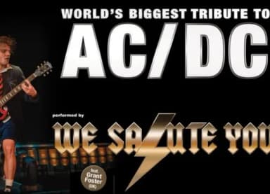 Werbeplakat für 'World's Biggest Tribute to AC/DC', performed by We Salute You, mit Gitarrist auf der Bühne