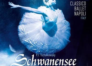 Plakat für Schwanensee mit einer Ballerina im weißen Tutu, Classico Ballet Napoli, Musik von P.I. Tschaikowsky