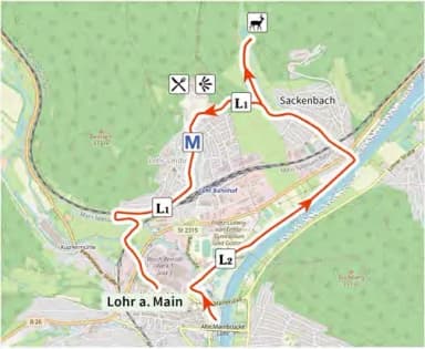 Karte der Route Wildgehege in Sackenbach