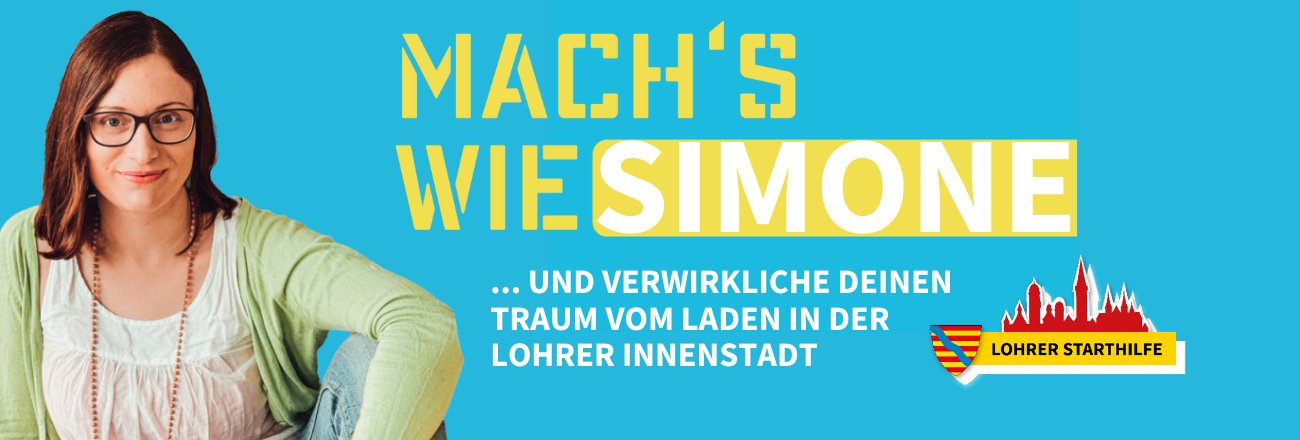 Gründerin Simone neben dem Text "Mach's wie Simone"